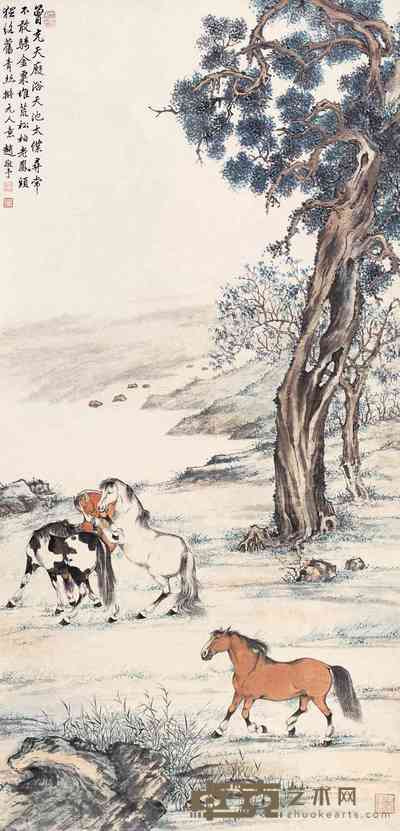赵敬予 四骏图 立轴 130.5×63.5cm